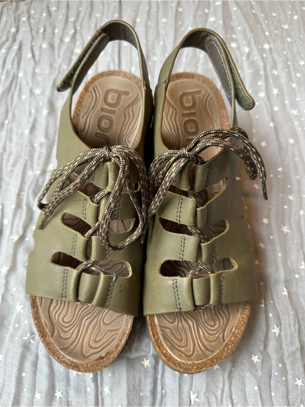 Bionica Olive Green Lace-Up Slingback Sandals 9.5